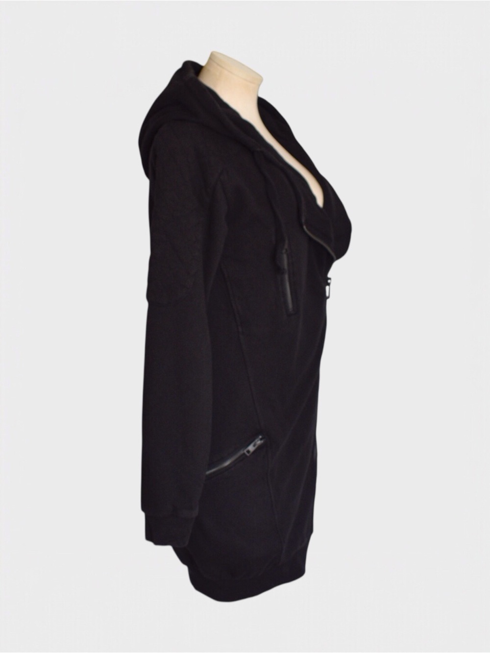 All Saints Asymmetrical Zip Longline Hoodie Jacket - Picture 2 of 5